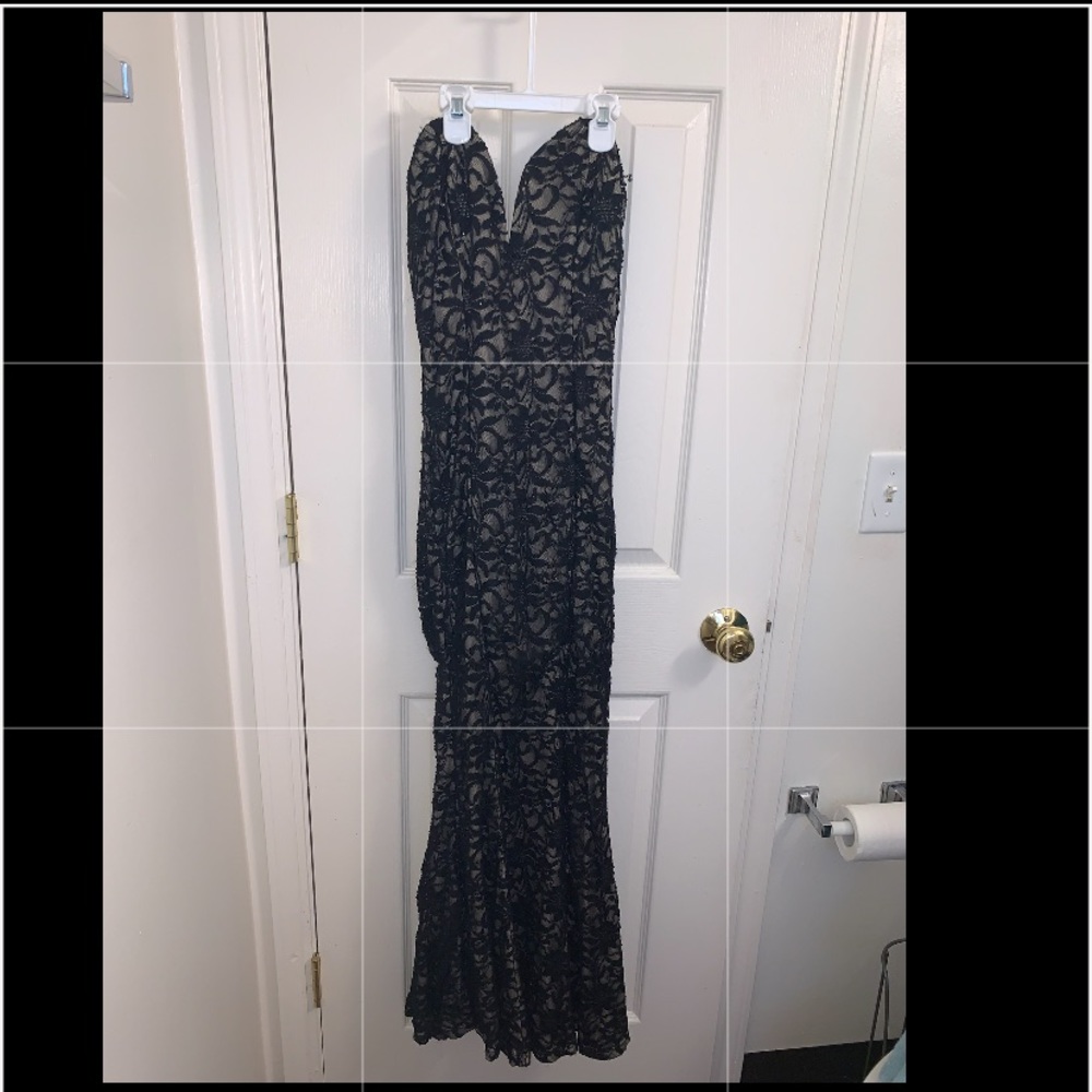 strapless mermaid gown with black lace over nude